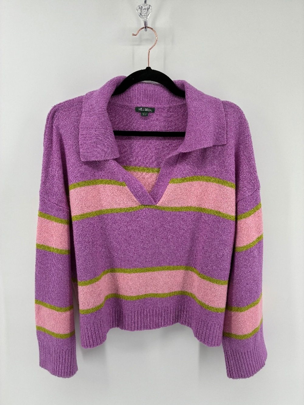 Wild Fable V-Neck Slouchy Collared Sweater in Purple and Pink Stripes